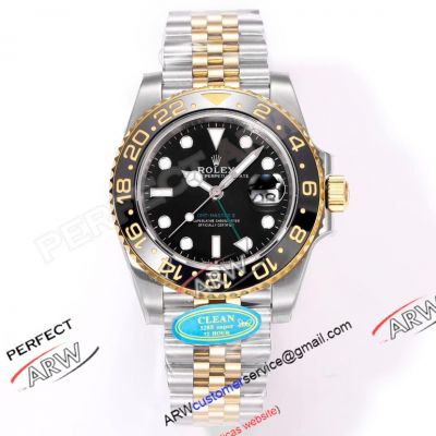 Clean Factory 1:1 Clone Rolex GMT Master II Two tone Gold Black Bezel 3285 Watch